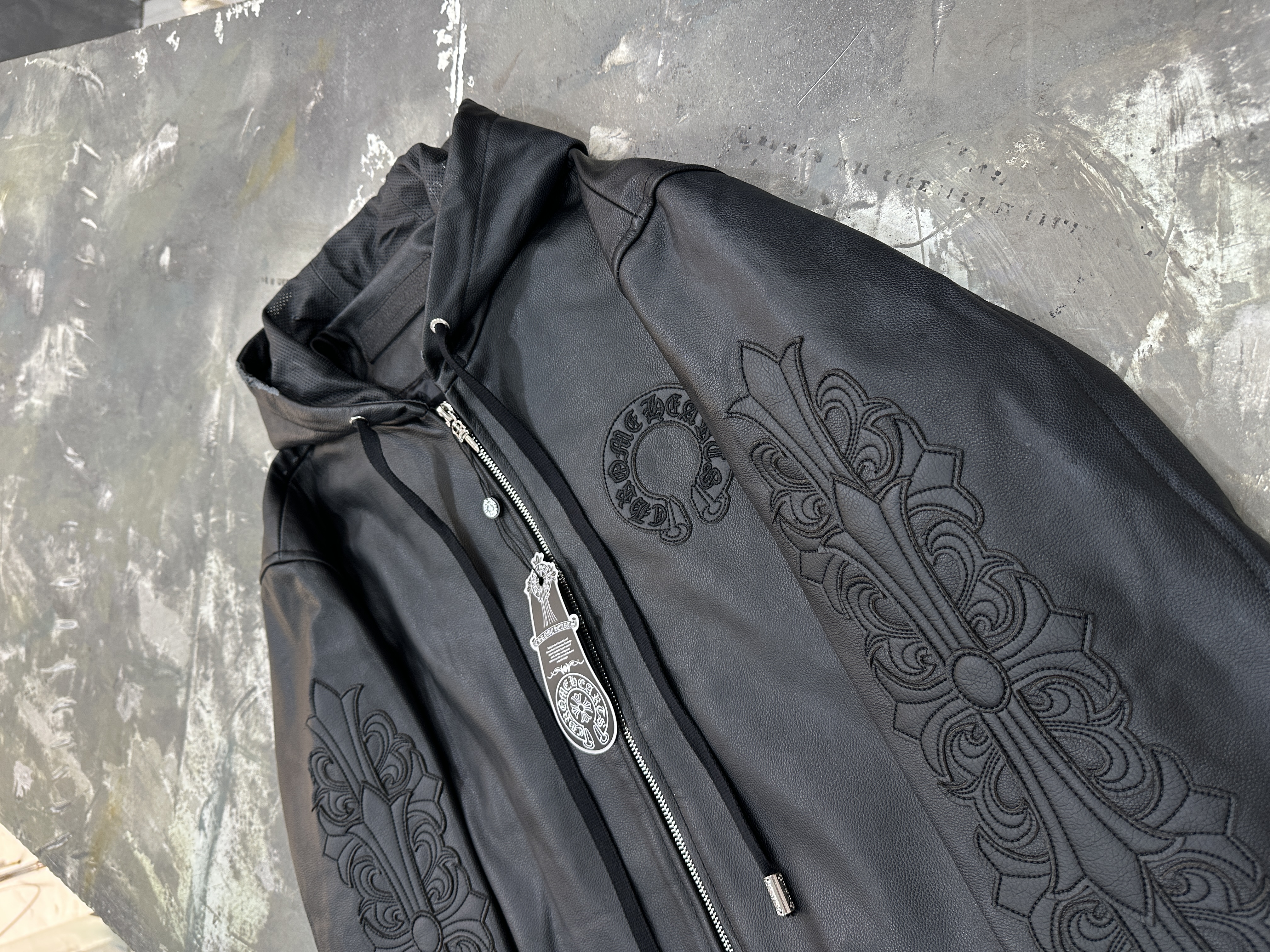 Chrome Hearts Embroidered Leather Hooded Jacket