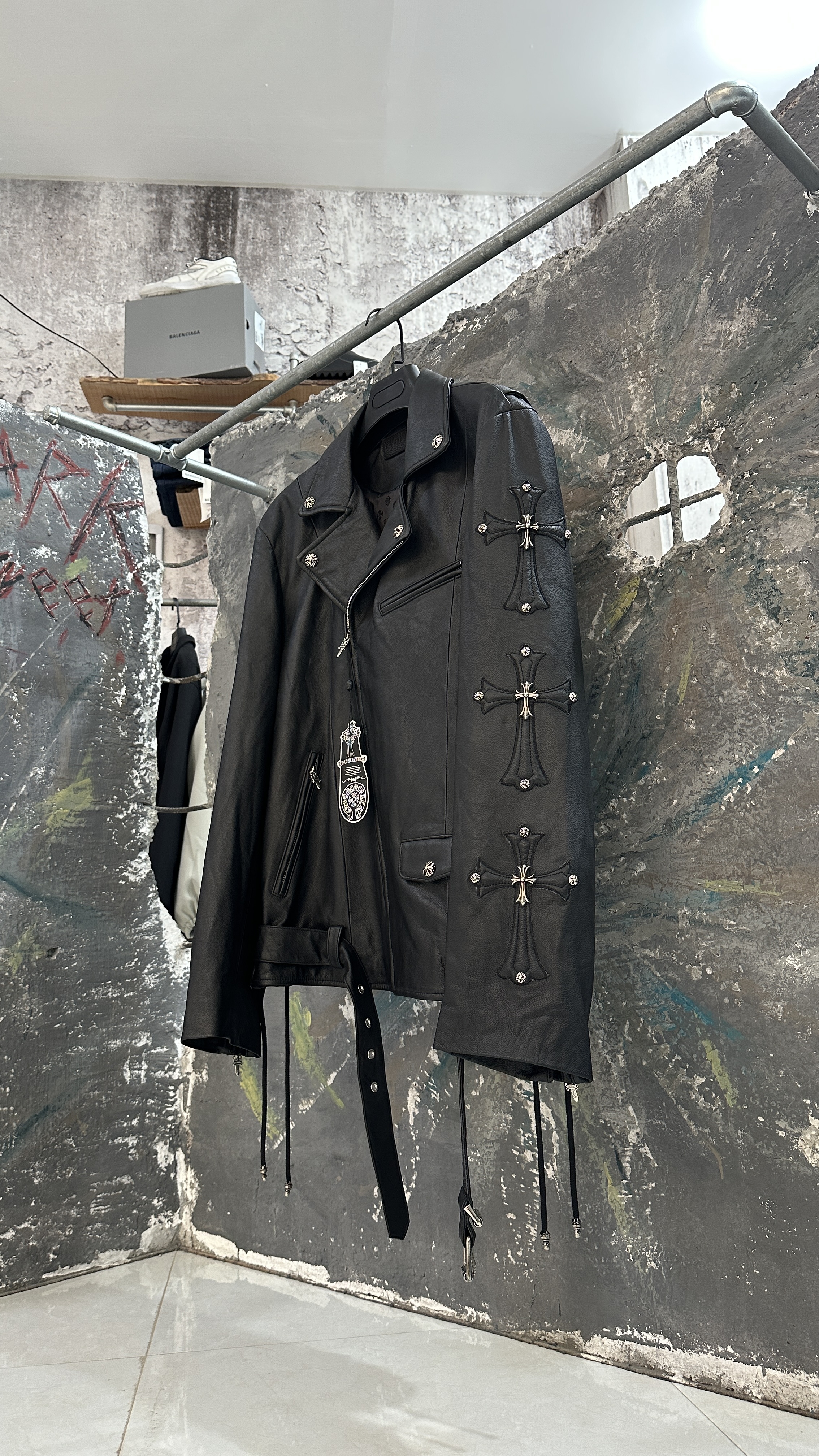 Chrome Hearts leather jacket with metal patches