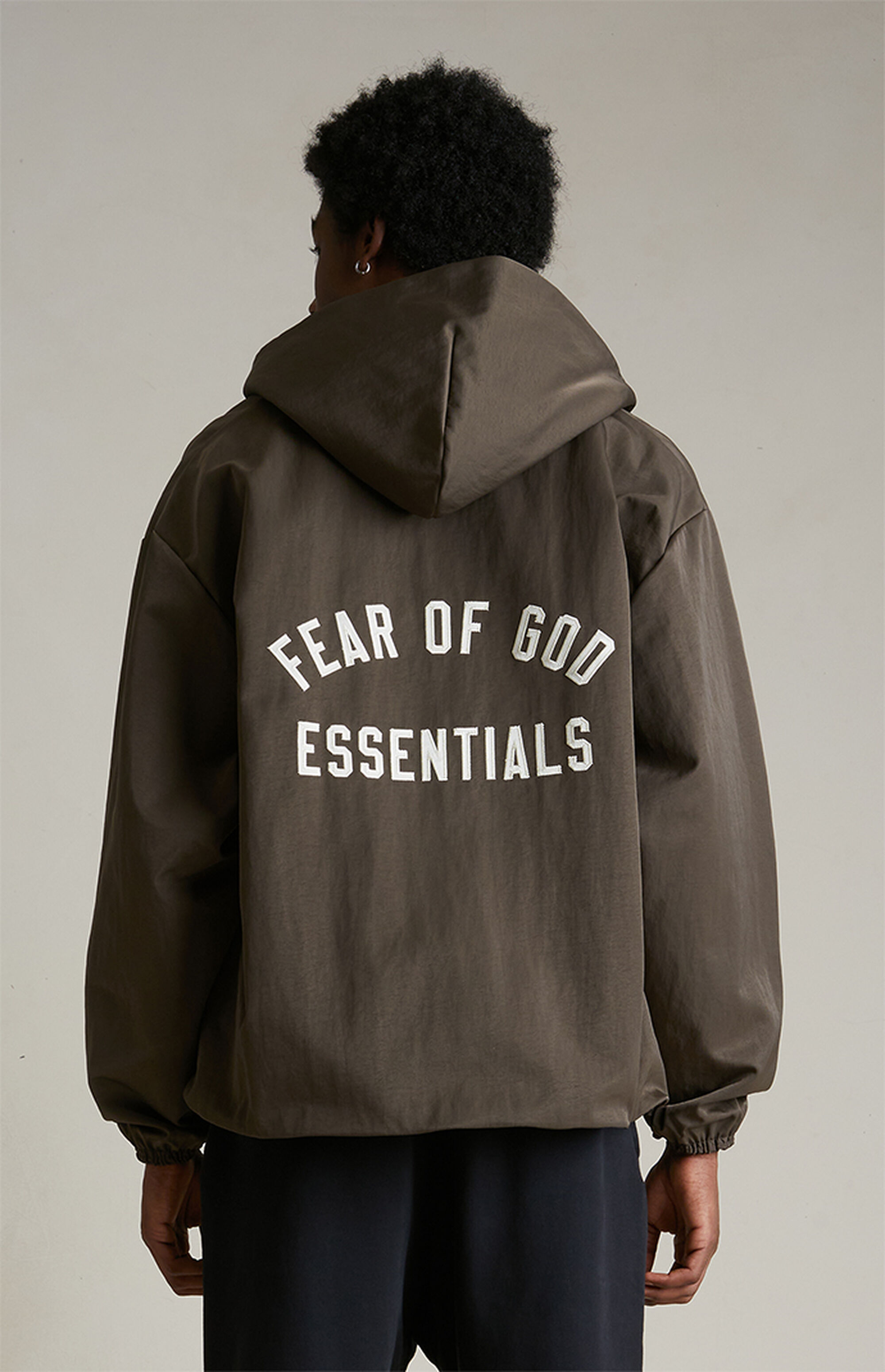 Fear of God ESSENTIALS Brown Textured Nylon Hooded Jacket